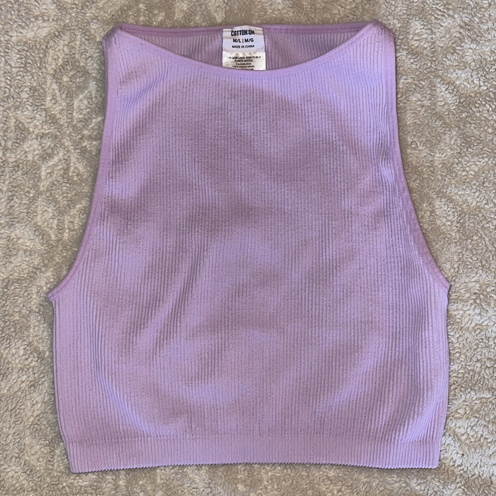 Cotton on medium large light, purple lilac ribbed crop top Benni high neck tank